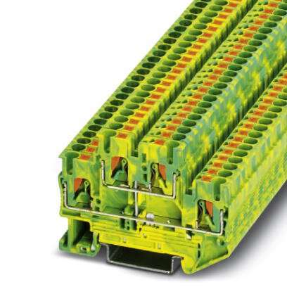 Phoenix Contact Ground - Multi-Level Terminal Block; PTTB 2.5-PE; 1-Level; #26 - #12; Push-In Connection; Green-Yellow